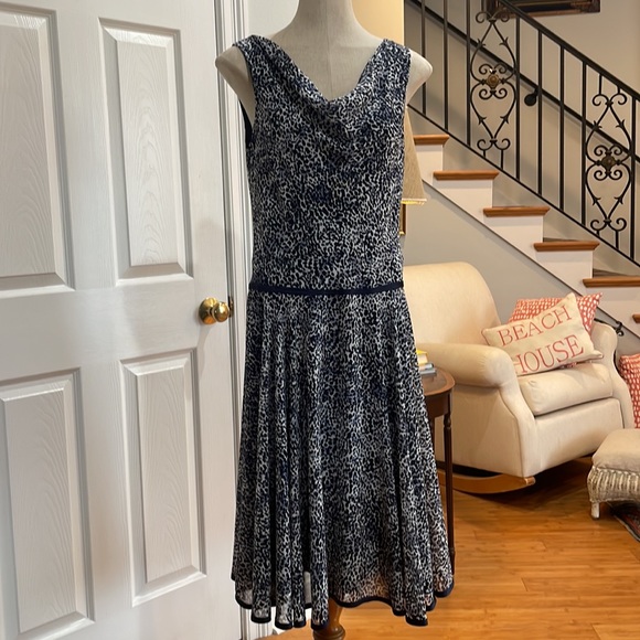 Bice by Anthropologie navy white sleeveless drop waist midi flapper dress 10 - Picture 13 of 16